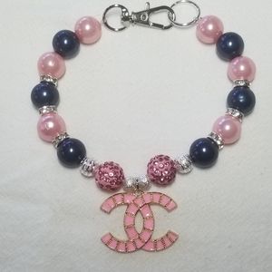 Navy Blue and Pink Collar Pearl Dog Cat Necklace.